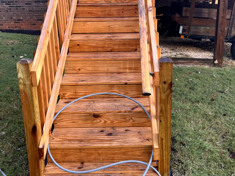 wooden stairs after pressure washing